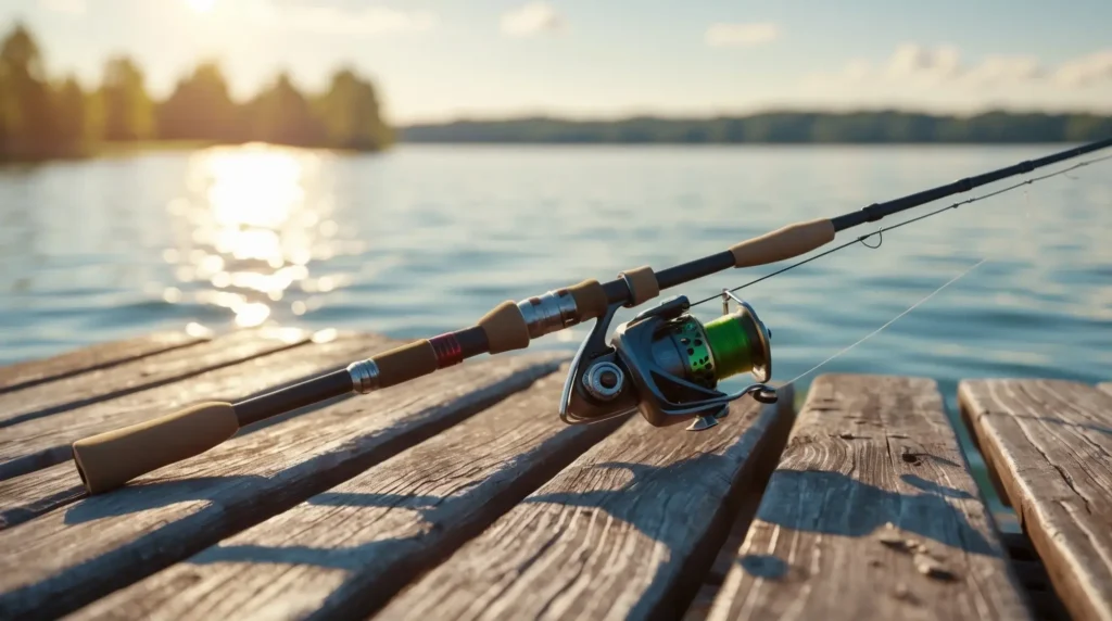 A complete fishing rod and reel combo ready for a beginner angler